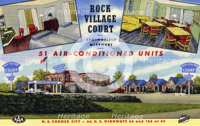 Rock Village Court motel, Springfield, Missouri, USA, 1950. Artist: Unknown
