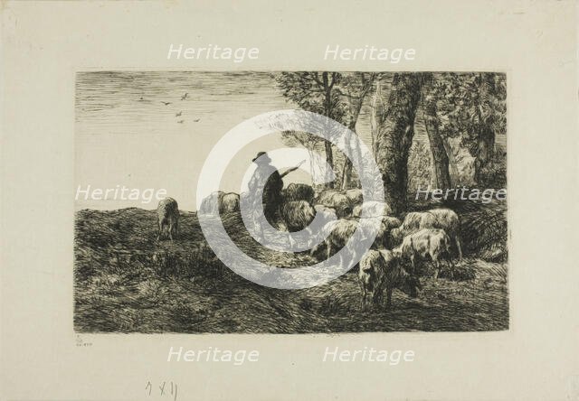 Man with Herd of Pigs, c. 1866. Creator: Charles Emile Jacque.