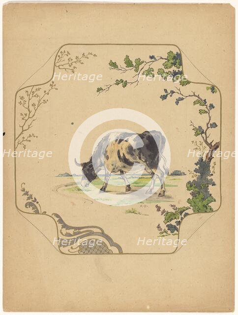 Design for model 'square' board with grazing cow, c.1875-c.1880. Creator: Albert Louis Dammouse.