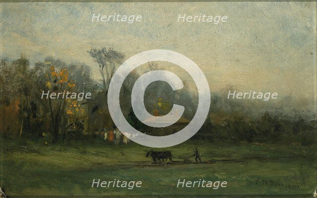 Untitled (landscape with man plowing fields), n.d. Creator: Edward Mitchell Bannister.