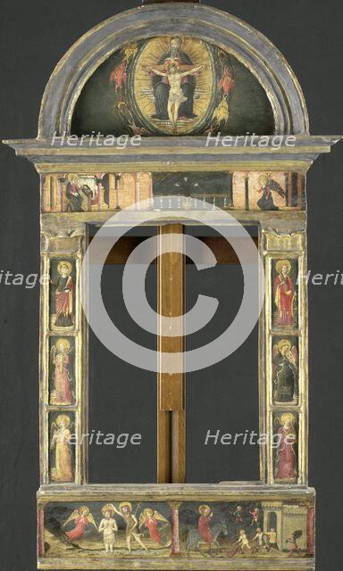 Frame depicting the Annunciation, Baptism of Christ, Entry into Jerusalem, Saints Cecilia and Cather Creator: Circle of Giovanni di Francesco del Cervelliera.