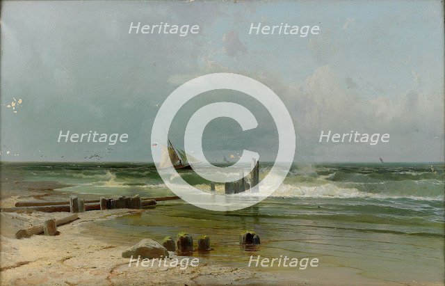 A Sailing boat by the beach, 1891. Artist: Meshchersky, Arseni Ivanovich (1834-1902)