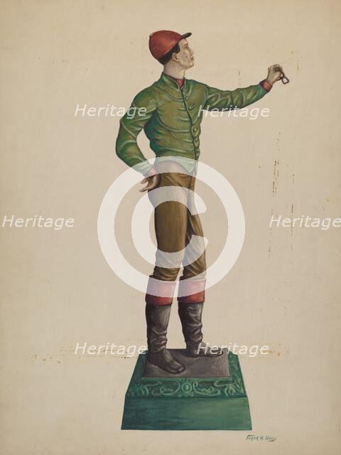 Cast Iron Jockey Hitching Post, c. 1938. Creator: Frank Gray.