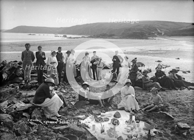 A picnic on the beach, Kennack Sands, Cornwall, c1896-c1920. Artist: Alfred Newton & Sons