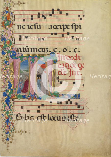 Manuscript Leaf with the Dedication of a Church in an Initial T, from a Gradual, 2nd half 15th cent. Creator: Mariano del Buono.