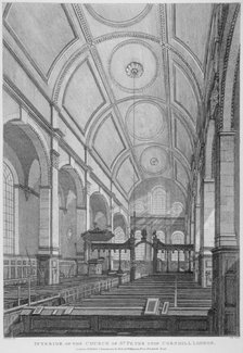 Interior of the Church of St Peter upon Cornhill looking east, City of London, 1825. Artist: Thomas Dale