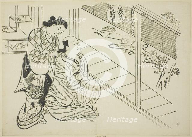 The Hanachirusato Chapter from "The Tale of Genji" (Genji Hanachirusato), from a series..., c. 1710. Creator: Okumura Masanobu.