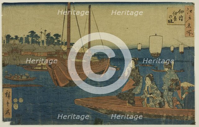 Woodblock print, women in a boat. Creator: Ando Hiroshige.