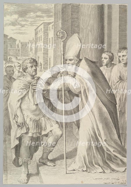St. Ambrose, Archbishop of Milan, Turning Back Emperor Theodosius, 1681. Creator: Claude Mellan.