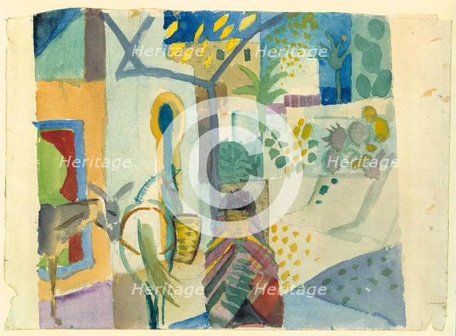 Young girl with horse and donkey, 1914. Creator: Macke, August (1887-1914).