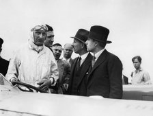 Kaye Don and Louis Coatalen at Daytona Beach 1930 for Silver Bullet land speed record attempt. Creator: Unknown.