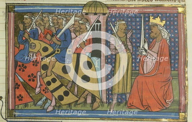 Army of Al-Adil I leaving Cairo (From "Li rommans de Godefroy de Buillon et de Salehadin"), 1337. Creator: Maître de Fauvel (active 1314-1340).