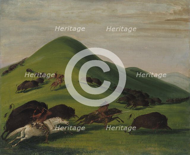 Buffalo Chase over Prairie Bluffs, 1832-1833. Creator: George Catlin.