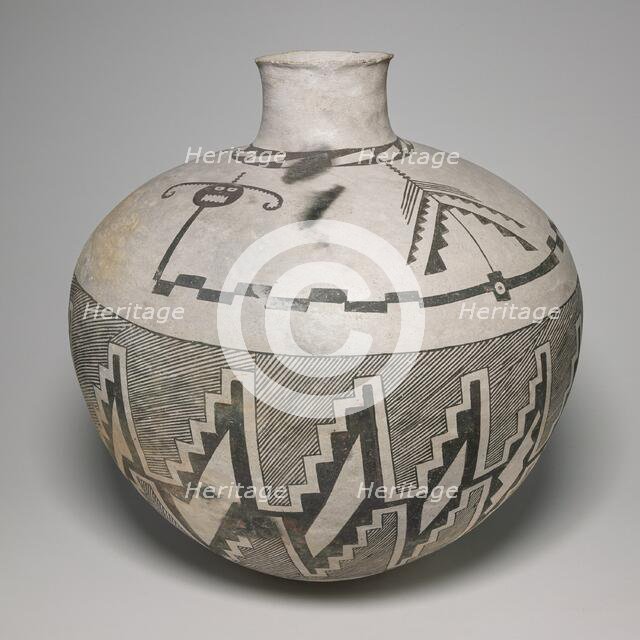 Jar with Horned Serpents and Interlocking, Hatched-and-Black Stepped Designs, 950/1400. Creator: Unknown.