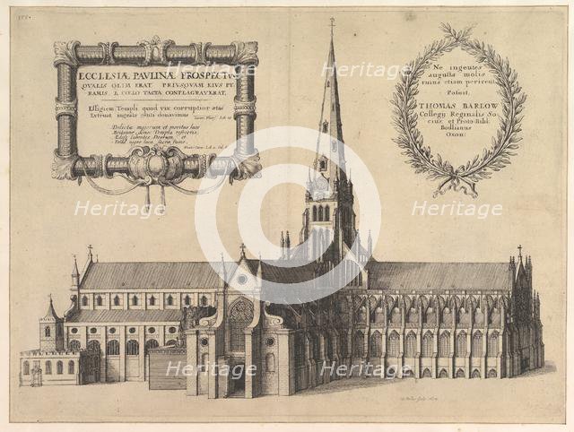 Saint Paul's from the South Showing the Spire (Ecclesiae Paulinae Prospectus...), 1657. Creator: Wenceslaus Hollar.