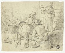 Men and Donkeys, Woman with Pitcher, n.d. Creator: Edwin Henry Landseer.