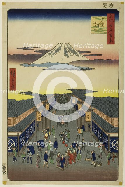 Surugacho, from the series "One Hundred Famous Views of Edo (Meisho Edo hyakkei)", 1856. Creator: Ando Hiroshige.