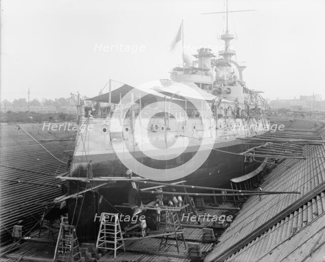 U.S.S. Massachusetts in dry dock, between 1896 and 1901. Creator: Unknown.