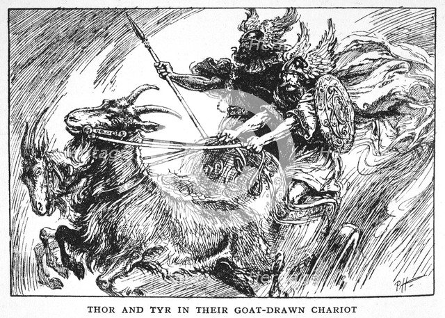 'Thor and Tyr in their Goat-Drawn Chariot', 1925. Artist: Unknown