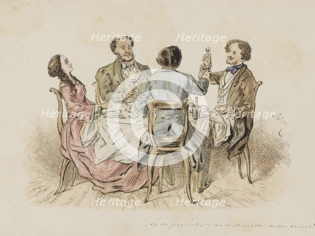 Four figures make a toast, c.1854-c.1887.  Creator: Alexander Ver Huell.