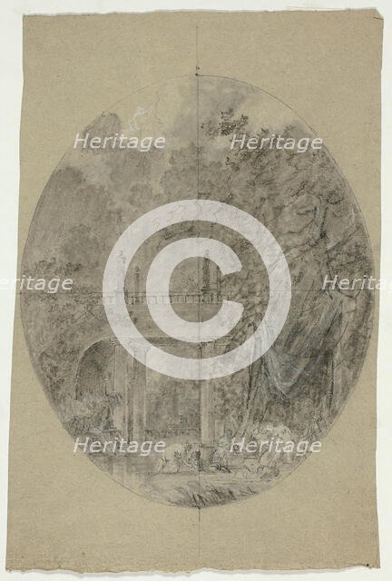 View of the Park at Versailles: Women Bathing Beneath a Bridge, n.d. Creator: Pierre Antoine Mongin.