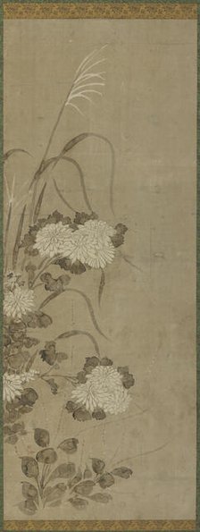 White chrysanthemums and grasses, Edo period, 1615-1868. Creator: Unknown.