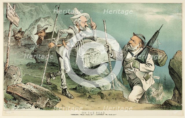 On the Road, from Puck, 1881. Creator: Joseph Keppler.