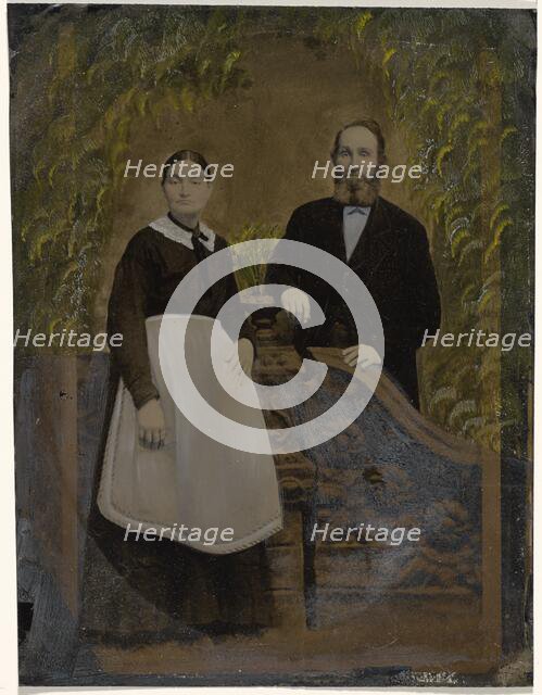 Portrait of couple in garden scene, 1860s-1880s. Creator: Unknown.