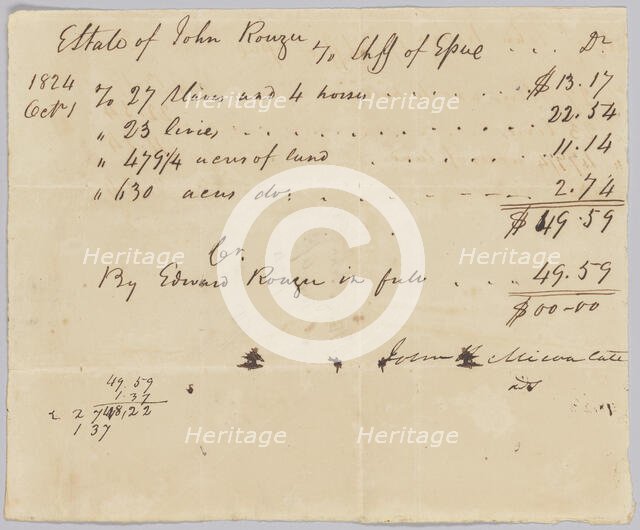 Record of taxes on property, including enslaved persons, owned by John Rouzee, 1824. Creator: Unknown.