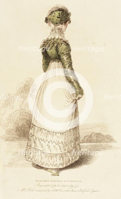 Fashion Plate (Blucher Bonnet & Spencer), 1814. Creator: John Bell.
