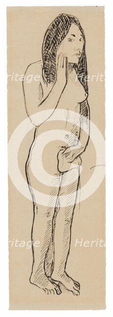 Tahitian Eve (related to the painting Parau ne te varua ino) (recto); Fragment of Inscr..., 1891/93. Creator: Paul Gauguin.