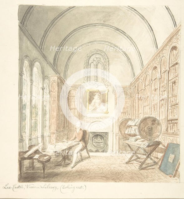Lea Castle, View in the Library, Looking East, ca. 1816. Creator: Attributed to John Carter.