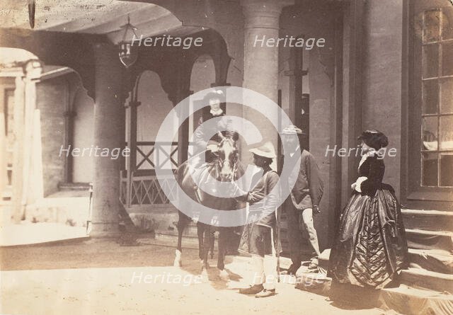 Group Portrait: (L to R) Lady Canning, Major Jones and Lady Campbell, Barnes Court, Simla, 1860. Creator: Unknown.