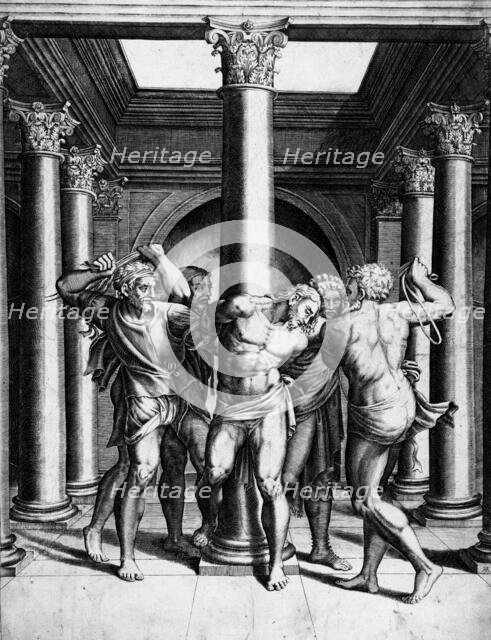 The Flagellation, between 1547 and 1587. Creators: Adamo Scultori, Michelangelo Buonarroti.