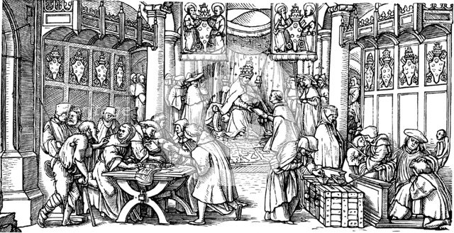 The sale of indulgences (Detail). Artist: Lützelburger, Hans (?-1526)