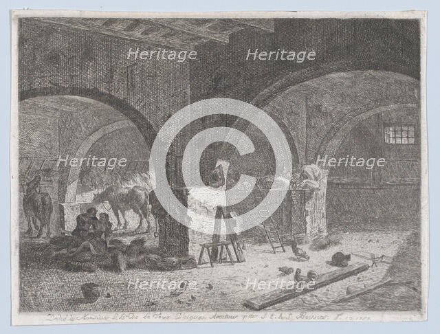 Interior of a Farm with Lovers, 1787., 1787. Creator: Anon.