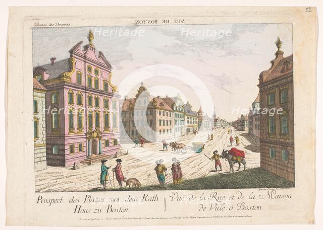 View of the town hall in Boston, 1755-1779. Creator: Franz Xavier Habermann.