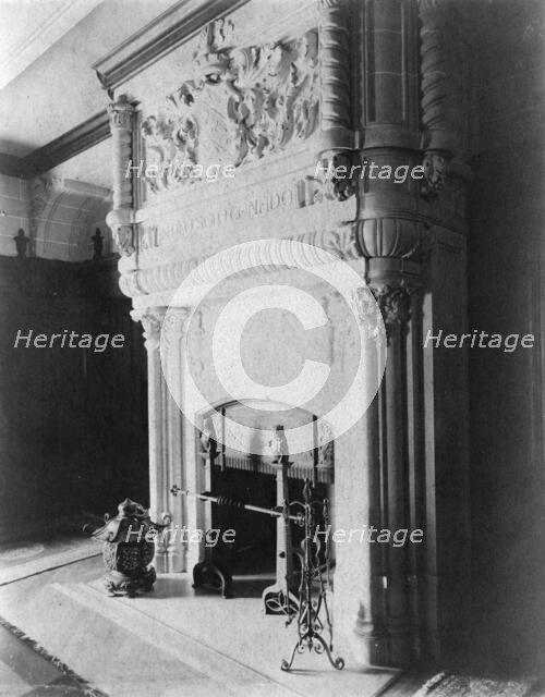 Fireplace, with words "In Deo solo confido", in home of Edmund..., Greenwich, Connecticut, 1908. Creator: Frances Benjamin Johnston.