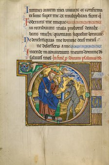 Initial D: David Pointing to His Mouth; Psalter, after 1205. Creator: Master of Ingeborg Psalter.