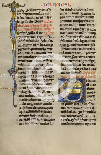 Initial E: Ezekiel's Vision of the Tetramorph; Marquette Bible, about 1270. Creator: Unknown.