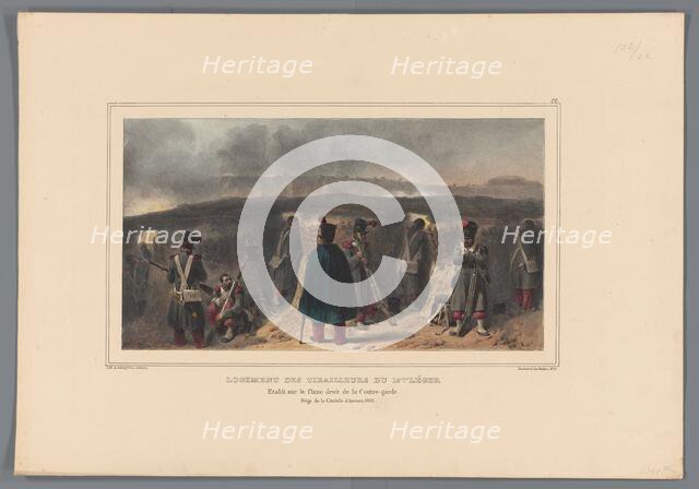 Sharpshooters behind a parapet, 1832, (1833).  Creator: Auguste Raffet.