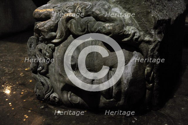 Medusa column base, Basilica Cistern (6th century), Istanbul, Turkey.  Creator: Unknown.