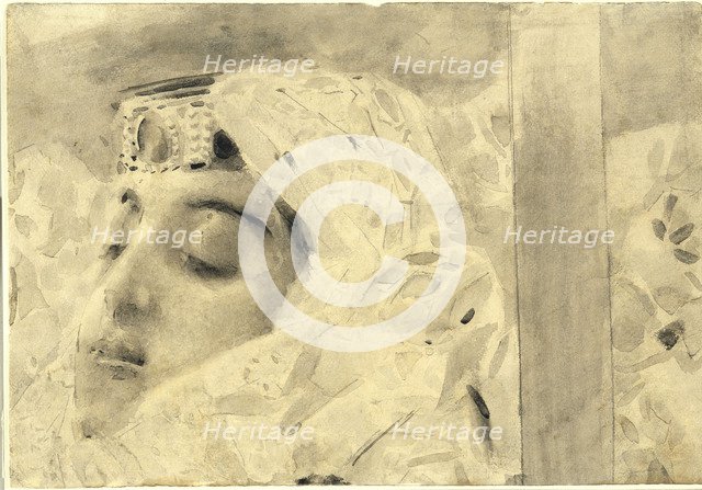 Tamara in the coffin. Illustration to the poem The Demon by Mikhail Lermontov, 1890-1891. Artist: Vrubel, Mikhail Alexandrovich (1856-1910)