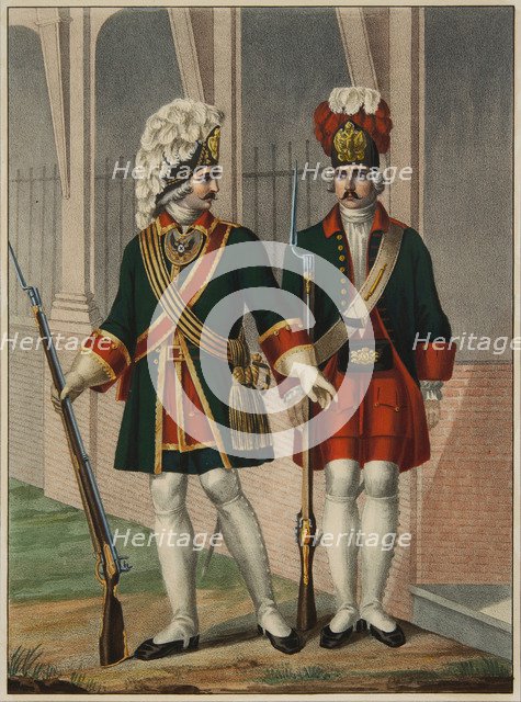 Grenadiers of the Preobrazhensky Regiment in 1732-1738, Early 1840s. Artist: Chorikov, Boris Artemyevich (1802-1866)