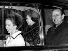 The Queen, Prince Philip and Princess Anne leaving Buckingham Palace, 1972. Artist: Unknown
