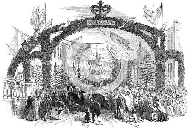Festivities at Chippenham - the High-Street, from the Bridge - Arrival of Mr. Neeld, M.P., 1850. Creator: Unknown.