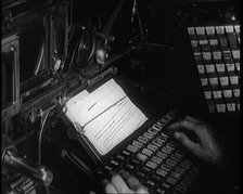 Close View of the Operation of a Newspaper Typesetting Machine, 1921. Creator: British Pathe Ltd.