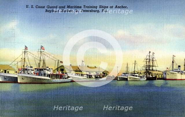 US Coast Guard and maritime training ships, Bayboro Harbour, St Petersburg, Florida, USA, 1940. Artist: Unknown
