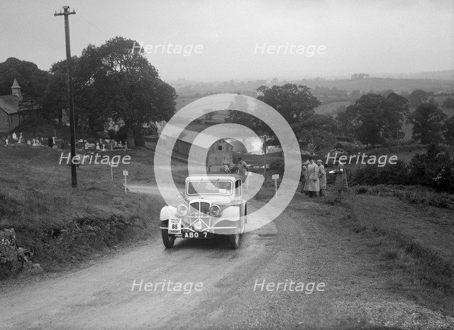 BSA saloon of RS Bevan competing in the South Wales Auto Club Welsh Rally, 1937 Artist: Bill Brunell.