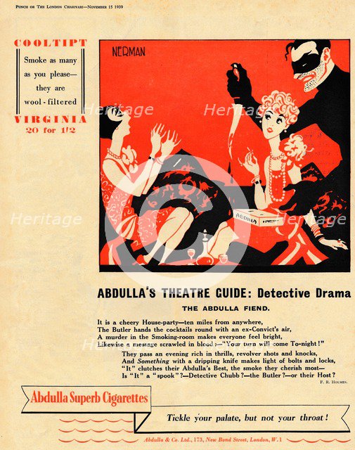 'Abdulla's Theatre Guide: Detective Drama - The Abdulla Fiend', 1939. Artist: Unknown.
